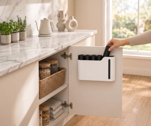 Image of Leawall Punch-Free Wall-Mounted Garbage Bag Storage Box - Plastic Kitchen and Household Drawable Trash Bag Dispenser,No-Drill Install Organizer for Kitchen,Bathroom and Office (2 Pcs Holder)