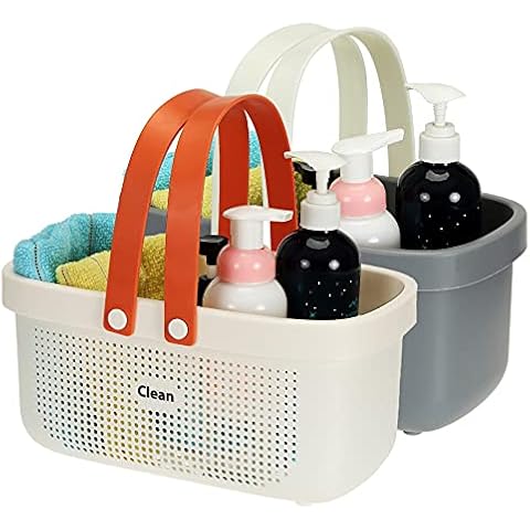 SOUJOY 2 Pack Plastic Storage Baskets with Handles, Portable Shower Caddy Basket, Shower Tote Caddy Organizer for Shampoo, Conditioner, Lotion, Bathroom, College Dorm and Kitchen Cover