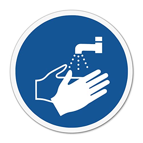 Aufkleber Hände waschen/desinfizieren Ø 10 cm ISO 7010 M011 Sticker - hin744