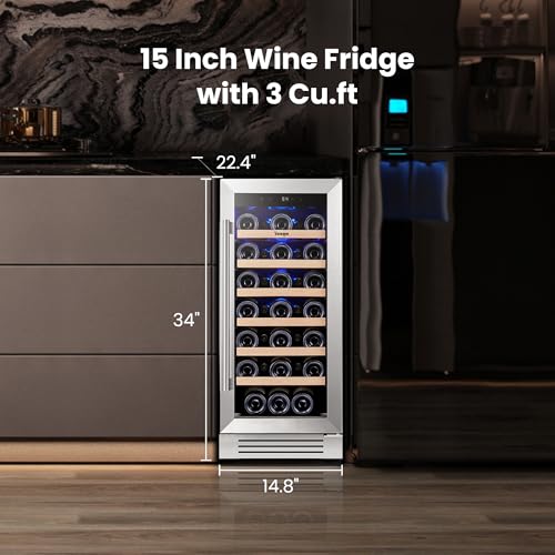 Image of Yeego Wine Fridge Cooler - 15 Inch Wine Fridge Hold 33 Bottles, 40-65F Wine Refrigerator Glass Door, Built in, Freestanding Under Counter Fridge for Beer Soda Drink Home Bar Office
