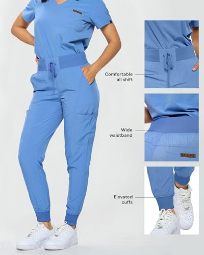 Image of Monarch Uniforms Slim Fit Stretchy Scrubs Women's Jogger Scrub Set Slim Jogger Scrubs with Tuck-In Top for Women