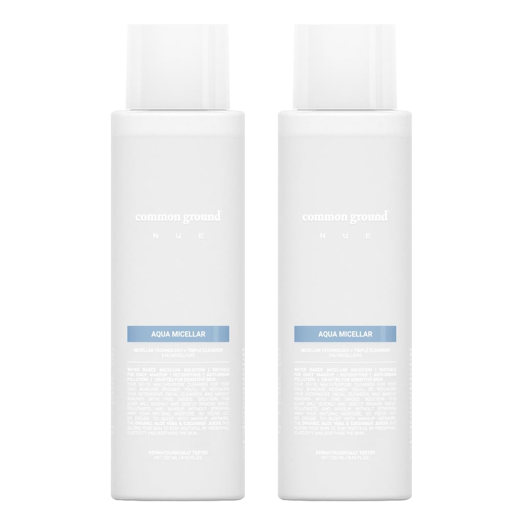 COMMON GROUND NUE Aqua Micellar Water Makeup Remover 3-in-1 Cleanser, Astringent, Makeup Remover, Non-Greasy, No-Rinse, Hydrating, Plant-Based,
