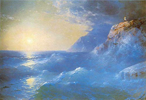 Peinture à l'huile sur toile vagues paysage marin bleu Napoléon