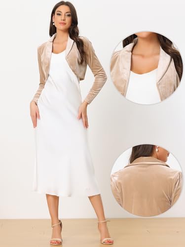 Image of Allegra K Long Sleeve Velvet Shrug Top for Women's Open Front Cocktail Party Cropped Bolero Cardigan