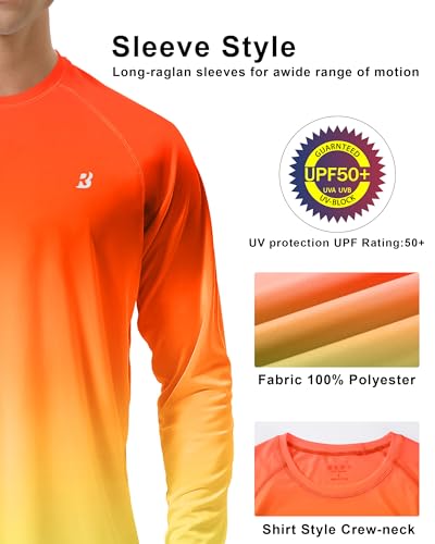 Image of Roadbox Mens UPF 50+ UV Sun Protection Shirts Outdoor Long Sleeve SPF Rash Guard for Fishing Hiking Swimming Running