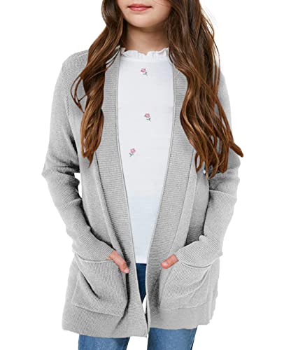 Image of Girls Cardigan Kids Open Front Oversized Sweater with Pockets | Casual Cardigans, Soft Knit, Long Sleeve, Uniform Cardigan for Girls, 7-14 Years