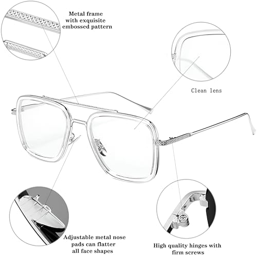 Image of ARICKS Blue Light Blocking Blue Cut Zero Power anti-glare Rectangular Eyeglasses, Tony Stark Frame for Eye Protection from UV by Computer /Tablet /Laptop /Mobile (GOLD)