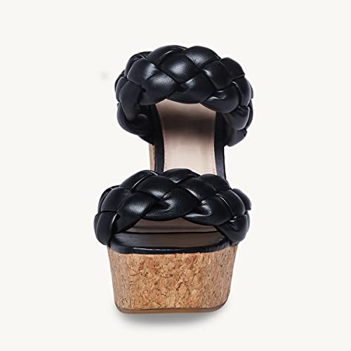 Juliet Holy Womens Braided Platform Sandals Square Toe Slip On Backless Cork Slide Wedge Heels #TOP2
