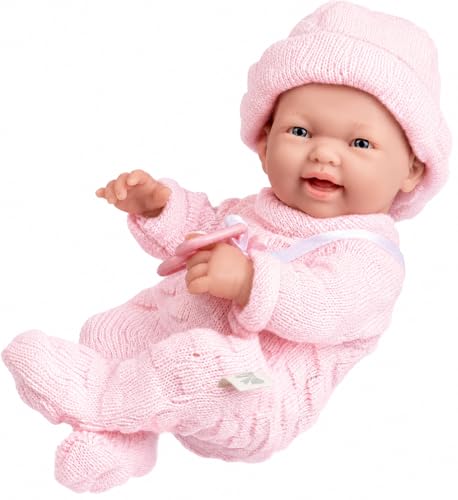 JC Toys - Mini La Newborn First Day | Anatomically Correct Real Girl Baby Doll | 9.5' All-Vinyl | Includes Knit Outfit, Hat and Pacifier | Designed by Berenguer | Ages 2+ , Pink