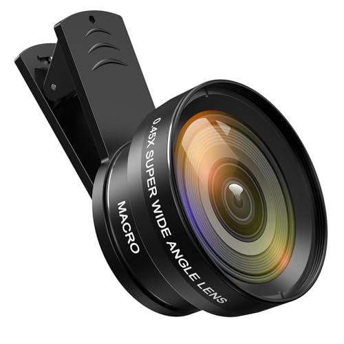 Olipiter Phone Camera Lens Kit, 0.45X Super Wide Angle Lens + 15X Macro Lens 2 in 1 Professional Lens Attachment for iPhone 17/16/15/14/13, Phone Clip-on Lens for iPhone/Android, Includes Travel Bag