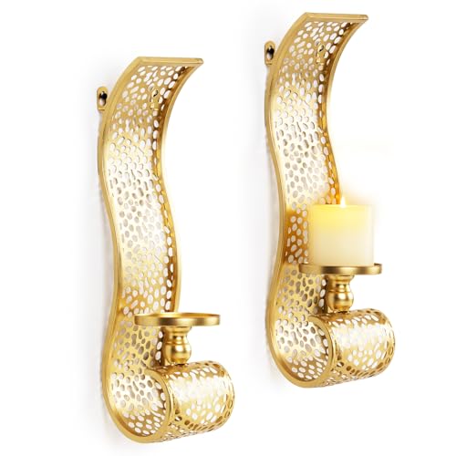 Gold Candle Sconces - Metal Wall Candle Holders for Living