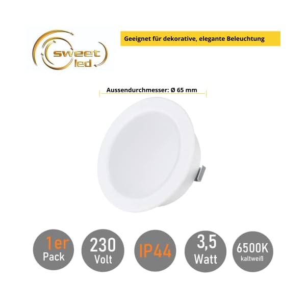 Sweet Led® 1x flache Einbauleuchte 230V IP44 - Möbeleinbauleuchte 3,5W LED - Badleuchte Einbauspot rund - Ultra Flache… – Bild 4