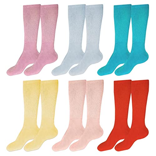 Diamond Star Diabetic Socks Women 6 Pairs Cotton Premium Non-Binding Crew & Ankle Socks For Women 9-11 Crew-Assorted #TOP13