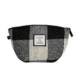 Harris Tweed Wool Small Cosmetic Bag, Compact Scottish Tartan Small Makeup Bag, Handmade Stain-Resistant Travel Pouch for Women (No.3836)