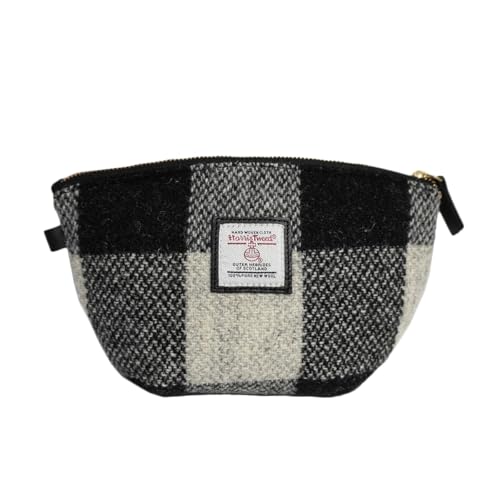 Harris Tweed Wool Small Cosmetic Bag, Compact Scottish Tartan Small Makeup Bag, Handmade Stain-Resistant Travel Pouch for Women (No.3836)