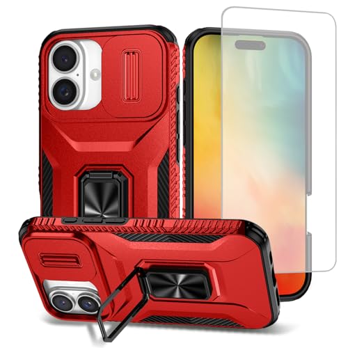 Coque iPhone 16 Plus étui rouge antichoc avec protection écran verre