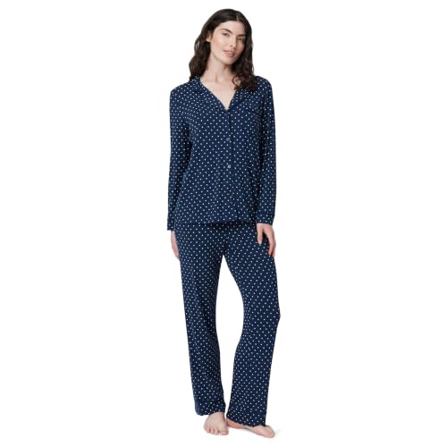 Image of Amazon Essentials x Sofia Grainge Women's Stretch Modal Long-Sleeve Button-Front Top and Full-Length Bottom Pajama Set