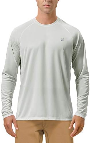 Roadbox Men's Sun Protection Swim Shirts Long Sleeve, UV UPF 50+ T-Shirt Quick Dry, Athletic Rash Guard for Watersport Fishing Hiking Workout Grey