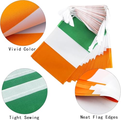 Irish Bunting for St. Patrick's Day - 10m Ireland Flag Banner with 30 Flags for National Day Parade and Football Matches - Image 2