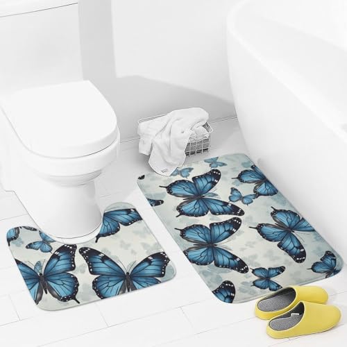 Lot de 2 tapis de bain doux absorbants microfibre forme U bleu