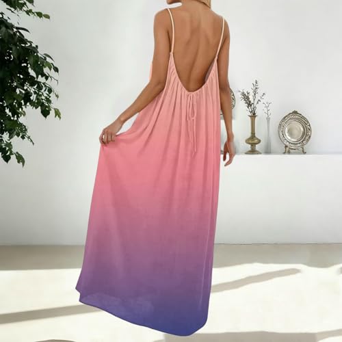 Image of HTHLVMD Backless Cami Dress Summer Dresses for Women 2026 Spaghetti Strap Dresses Womens Solid Color Backless Cami Dress