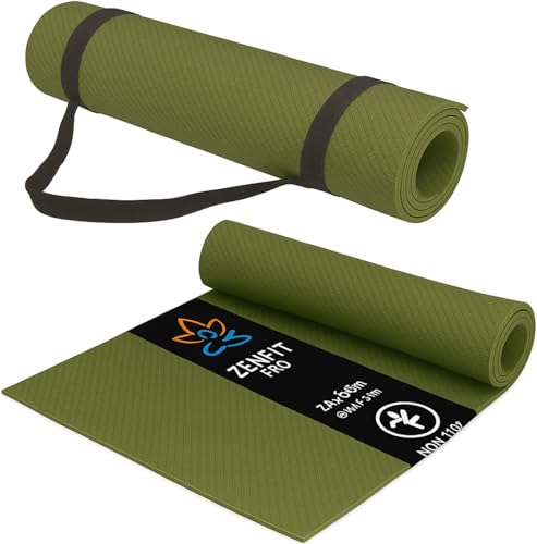 Image of Yoga Mat for Women and Men 4mm with Carry Strap EVA Material Extra Thick Exercise Mat for Workout Yoga Fitness Pilates and Meditation, Anti Tear Anti Slip For Home & Gym Use (Army Green)