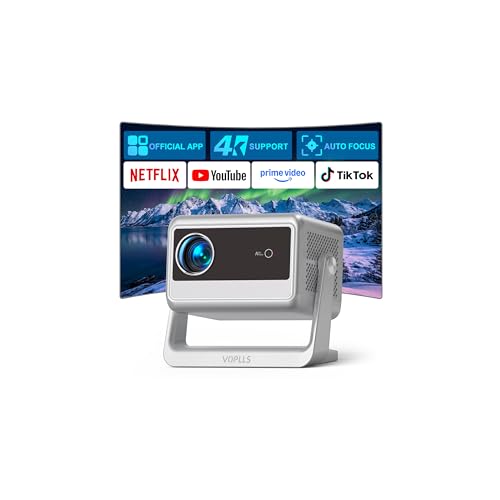 Image of 【Officially-Licensed APP & 2000 ANSI】 4K Smart Projector with WiFi and Bluetooth, VOPLLS Auto Focus Portable Outdoor Projector, Movie Home Theater Proyector Adjustable Stand(Grey)