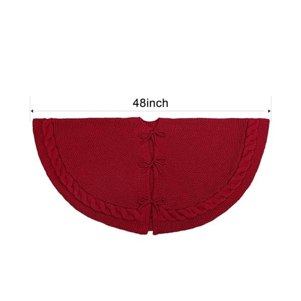 Limbridge knitted christmas tree skirt 48 inches wine red tree skirt chunky cable knit thick rustic christmas tree decorations farmhouse christmas decor xmas holiday home party decorations  urban country home decor