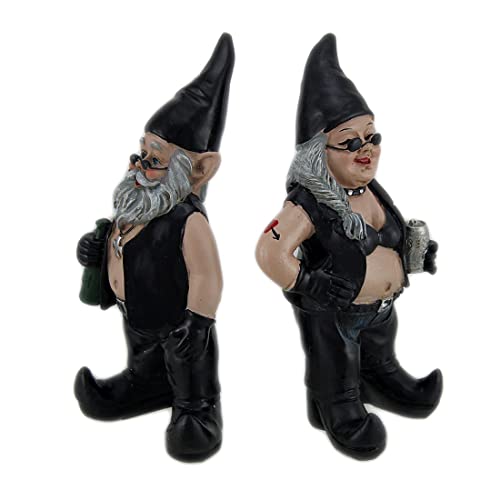 Zeckos Gnoschitt And Gnofun Thirsty Biker Gnome Couple Statues Resin 7.5 Inch Yard Garden Gnome Lawn Decor Or Desk Shelf Decorations Resin Weather Resistant #TOP4