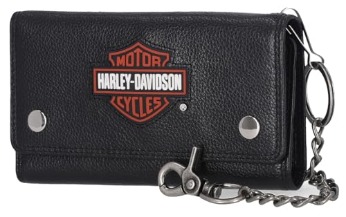 Harley-Davidson Men's Bar & Shield Patch Trucker Chain Leather Wallet - Black