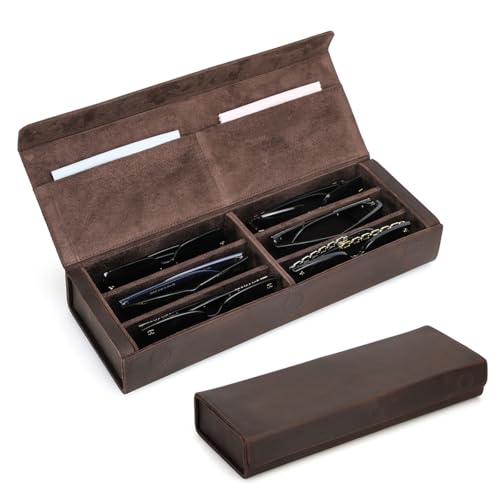 Image of CONTACTS Genuine Leather Sunglasses Travel Case Hard Eyeglasses Box Vintage Eyewear Holder Travel Accessories