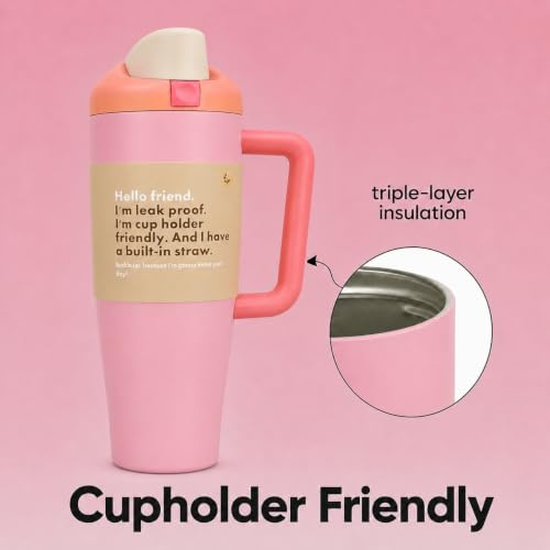 Image of HomeCloud 1200ML Stainless Steel Water Bottle - Double-Wall Vacuum Insulated, Leakproof Straw Lid, BPA-Free Reusable Travel Flask with Two-Way Spout for Gym, Office & Outdoor Use (H Peach)