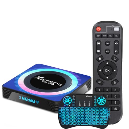 CHROX Android TV Box 13.0, X88 Pro 13 4GB RAM 128GB ROM RK3528 Quad-Core 64Bit Cortex-A53, Smart TV Box Admite WiFi De Doble Banda 2.4G/5G BT 5.0 USB 3.0 LAN con Mini Teclado Inalámbrico,4gb+64gb