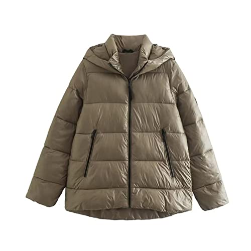 Manteau hiver femme chaud veste coton ample manches longues style vintage outwear à capuche camel