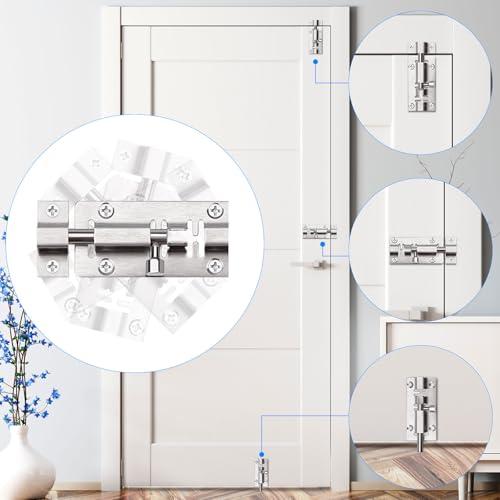 3PCS Barrel Bolt Latch, 3 Inch Thickened Door Bolt Lock, Premium Stainless Steel Slide Bolt Latch with 18PCS Screws for Door, Cabinets, Windows - Thumbnail 6