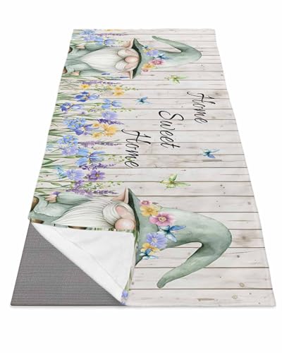 BOSIJOY Yoga Mat Towel,Gnome Flowers Butterfly on Wood Non Slip Sweat Absorbent Hot Yoga Towels with Corner Pockets,Retro Watercolor Pastoral Theme Soft Microfiber Towel for Pilates Bikram 70