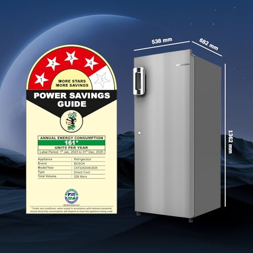 Image of Bosch 226 L, 4 Star, Single Door Refrigerator with Industry's largest vegetable box & largest Beverage space (CST22S24NI, Fine Steel) | 18 Hour Cooling Retention during powercut, 2.5x Faster Cooling