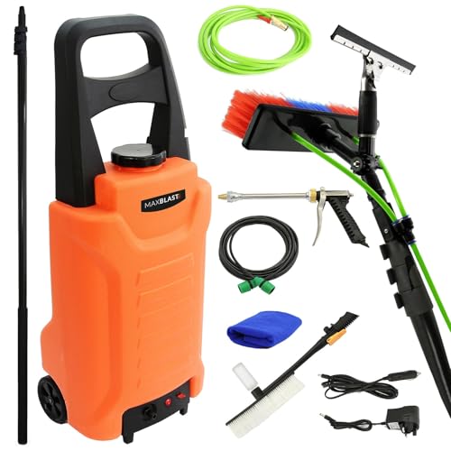 Window Cleaning Water Fed Pole 30ft With 30L Water Trolley Washing System Car Washing Kit With Accessories | Includes Brush Squeegee, Water Spray Gun, Microfibre Cloth