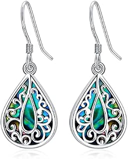 Filigree Teardrop Dangle Earrings 925 Sterling Silver Teardrop Abalone Shell Earrings Vintage Jewellery Birthday Gifts for Women