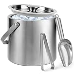 Savorella Ice Bucket, 3L Double Wall Insulated Ice Bucket with Lid,Scoop,Tongs- Inner Layer 304 Stainless Steel Ice Container Keep Ice Frozen Longer- Ideal for Cocktail Bar,Parties,Chilling Beer Win