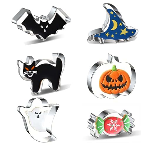 Formine Biscotti Halloween, Tagliabiscotti Halloween, 6 Pcs Halloween Formine per Biscotti Acciaio Inox, Fantasma,Pipistrello,per Decorare Dolci,Torta,Pasticceria per Halloween