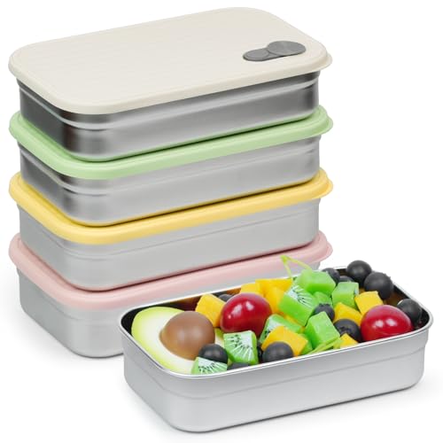 monoan 4 Pack Stainless Steel Snack Containers, 22oz Reusable Food