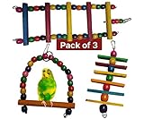 BOLTZ Bird Ladder and Hanging chewable Wooden Bird Toys for Budgies,Cockatiel,Finches,Kannur Birds (Toys Pack of 3)