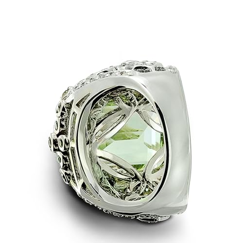 Image of Sterling Silver 925 Ring Genuine GEMS Octagon 16X12 mm 11 Cts Rhodium-Plated Finish Baroque Style