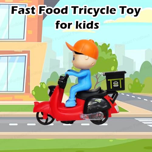 Image of FunBlast Bump and Go Tricycle Toys for Kids, Food Delivery Motor Cycle Toys for Kids, Toy Vehicles for Kid with Light and Sound for 3+ Year Old Kid (Multicolor)