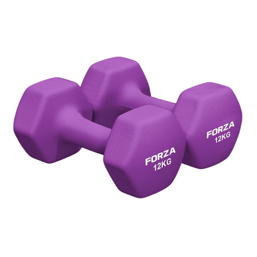FORZA Neoprene Hex Dumbbells | Pair of Dumbbells with Non-Slip Grip – Ergonomic Design for Strength Training & Home Workouts – Available in Multiple Weights (12kg)