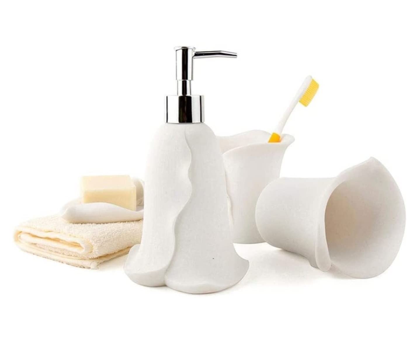 Badezimmer Set Badezimmer-Zubehör-Set, 4-teiliges, Seifenschale, Lotionspender, Becher, Badezimmer-Set, Modernes Design Dekoration Organizer(Calla)
