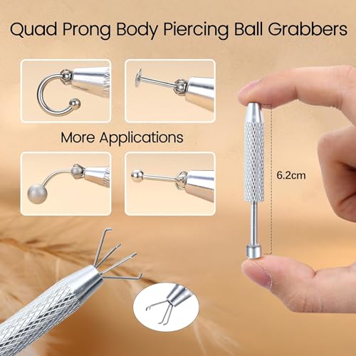 Piercing Ball Grabber Tool，14g 16g 18g 20gPiercing Taper，Surgical Steel Piercing Changing Tool for Stud Earring/Nose Stud/Eyebrow Stud3