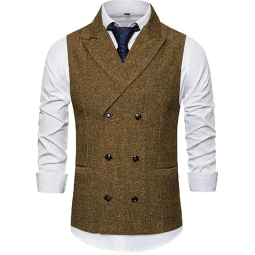 Men's Double-Breasted Suit Vest – Slim Fit Business Casual Waistcoat With Buckle For Banquet Or Daily Wear2