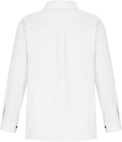 Miniatura 5 de SMIDOW Camisas de lino de algodón con botones para mujer, cuello en V, manga larga, enrollables, blusas de cuello holgado, blusas casuales de trabajo